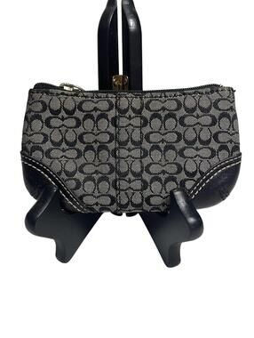 Coach Wristlet Pouch Wallet Womens One Size Black Signature Canvas Key Ring Zip